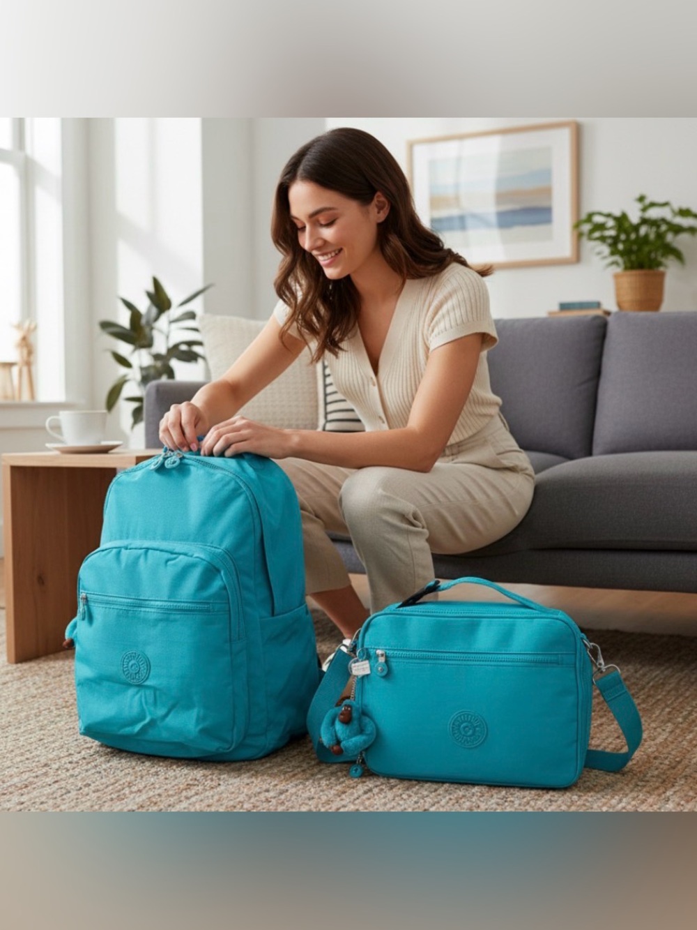 Kipling Seoul Large 15" Laptop Backpack & Ermy Lunch Bag Mermaid Teal